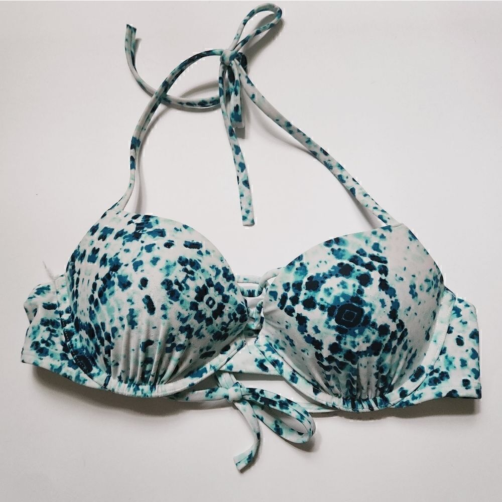 Hollister Swim Blue & White Tie Dye Bikini Size 36B Top & Large Bottom